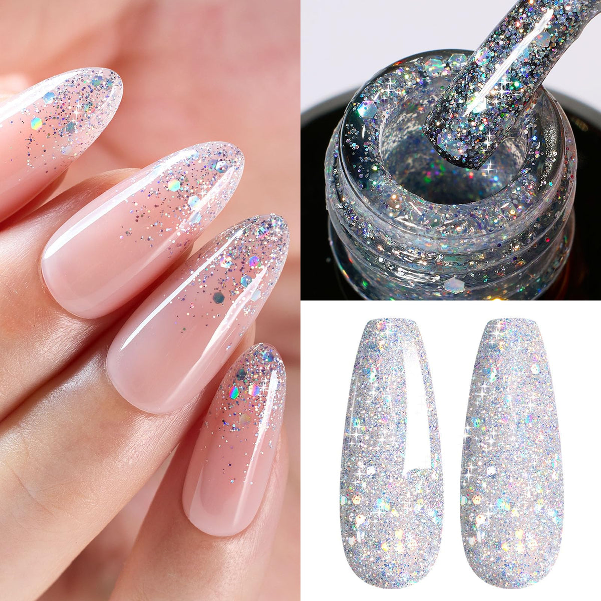 Beetles Gel Glitter Argent Chrome : brillance durable sur les ongles