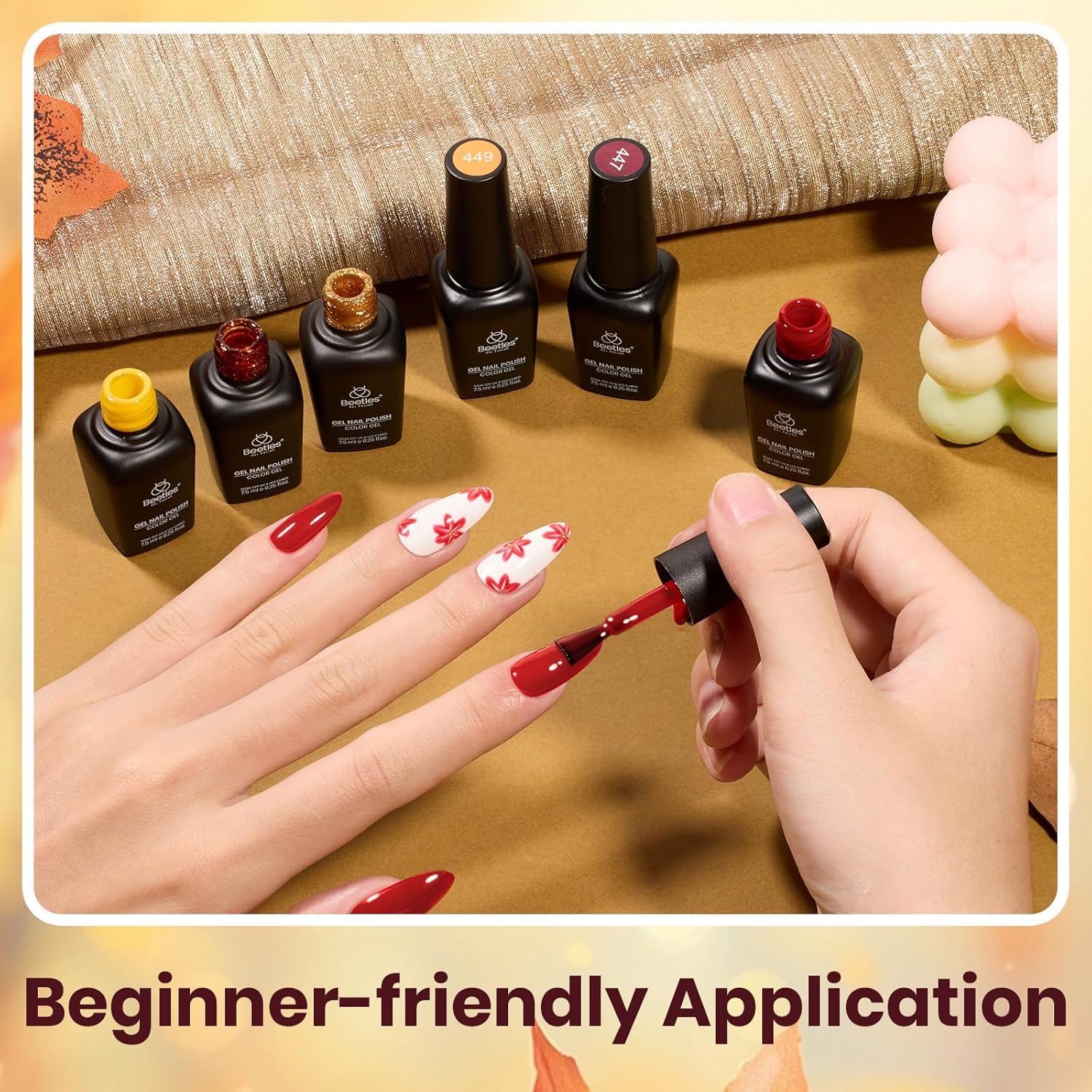 Beetles vernis gel jaune automne ajoute une base lumineuse et chaleureuse.
