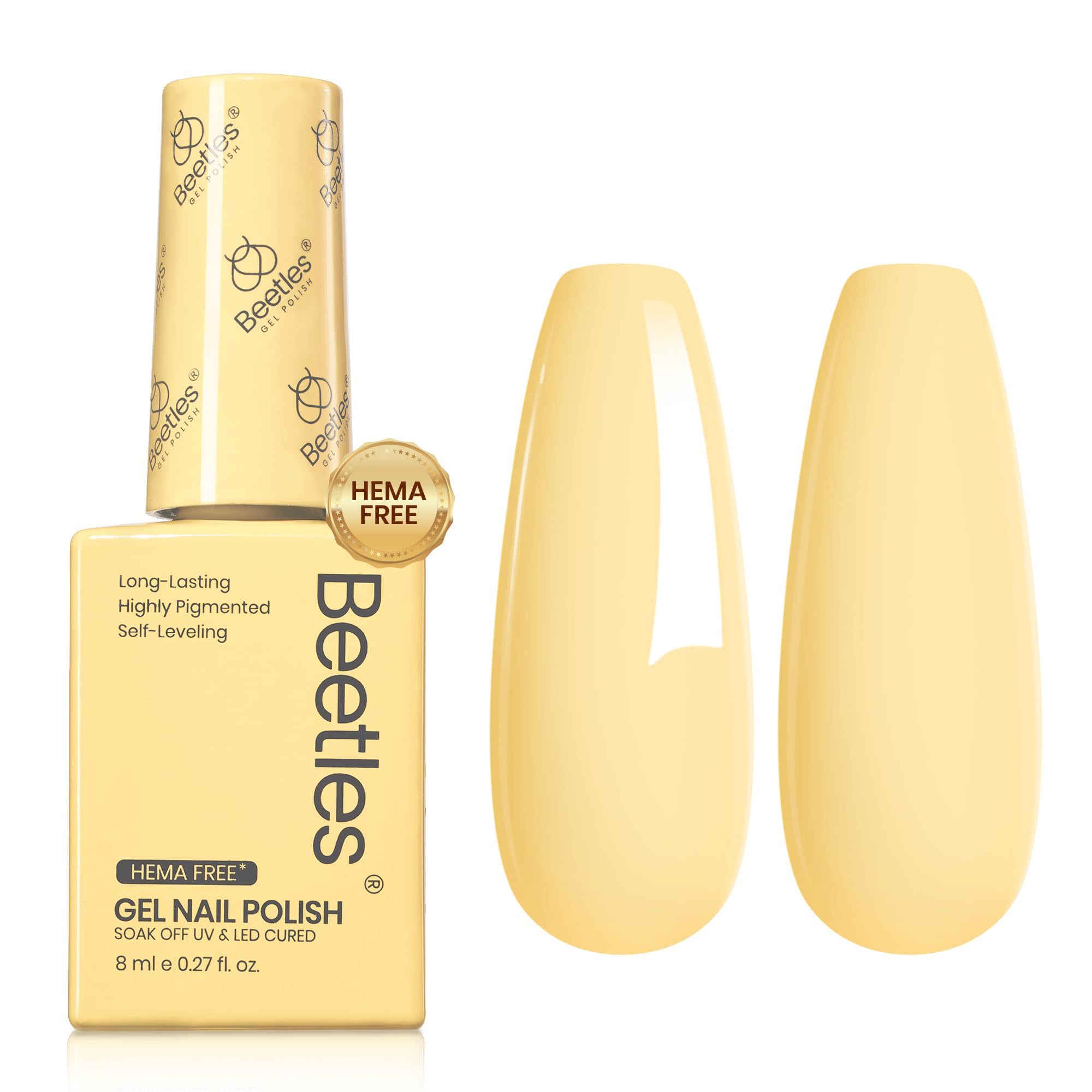 Beetles Butter Time, bouteille jaune pastel 8 ml, pour une manucure durable.