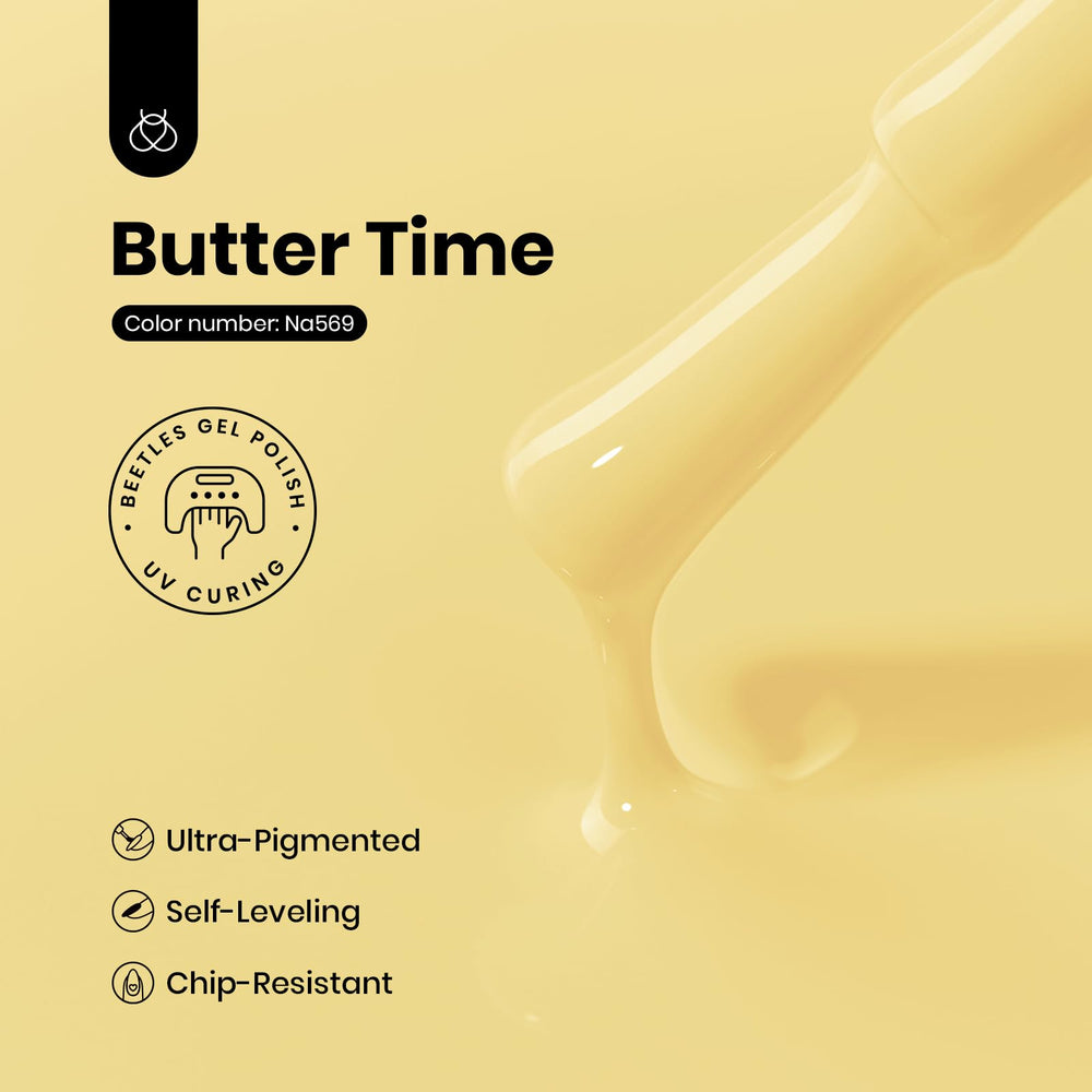 Beetles Butter Time, teinte jaune pastel Na569 visible sur l'échantillon.