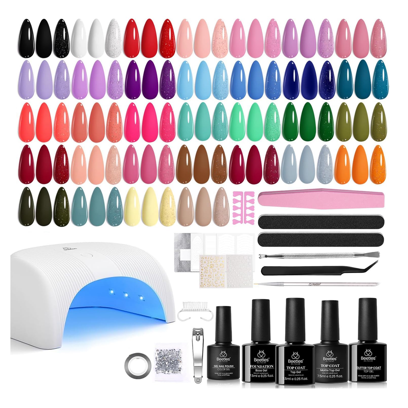 Beetles Gel Polish kit 32 couleurs pour des looks saisonniers variés.