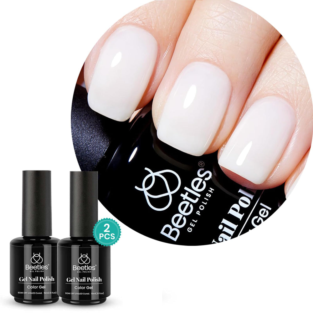 Beetles Vernis Gel Lait Blanc translucide sur bouteille, allure naturelle et durable.