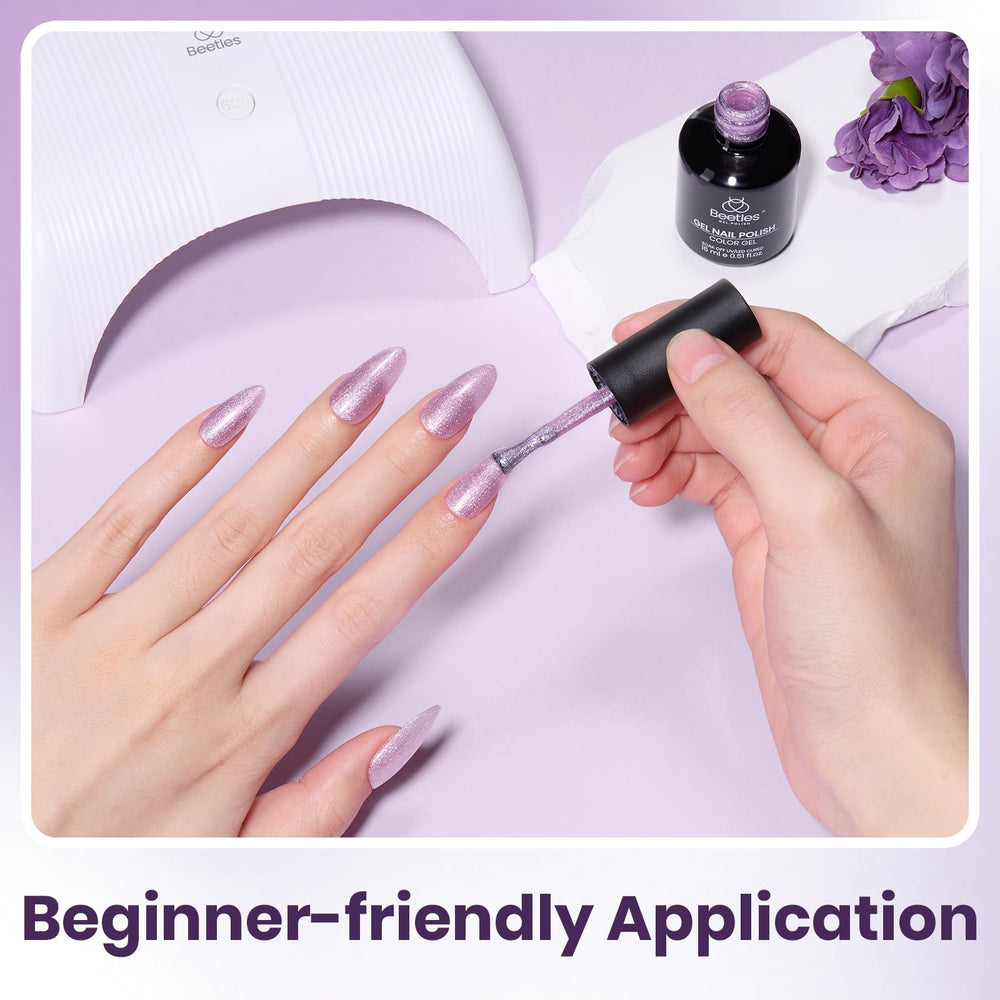 Beetles vernis gel lilas idéal pour une manucure maison rapide.