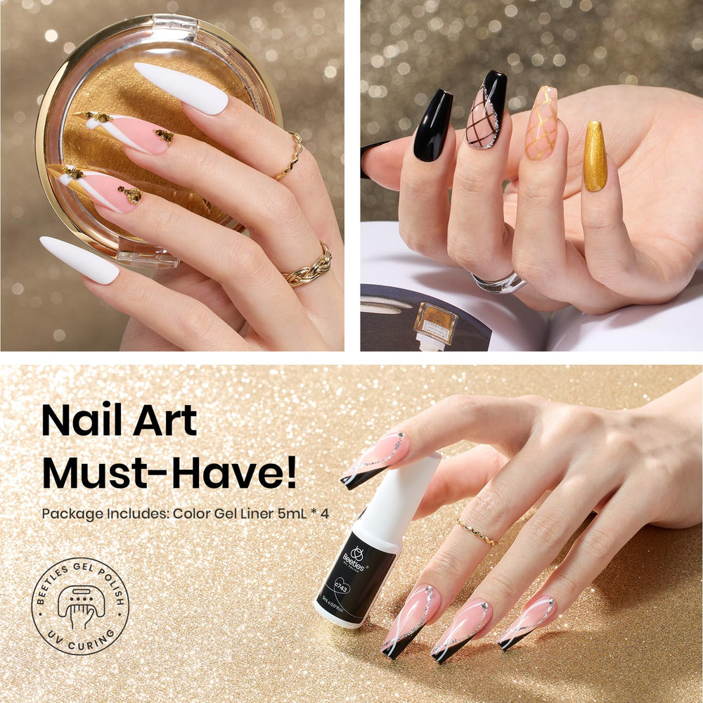 Beetles Vernis Gel Noir: tracés nets pour decor elegant et contemporain.