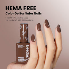 Beetles vernis gel marron foncé dans flacon, couleur facile à anticiper.
