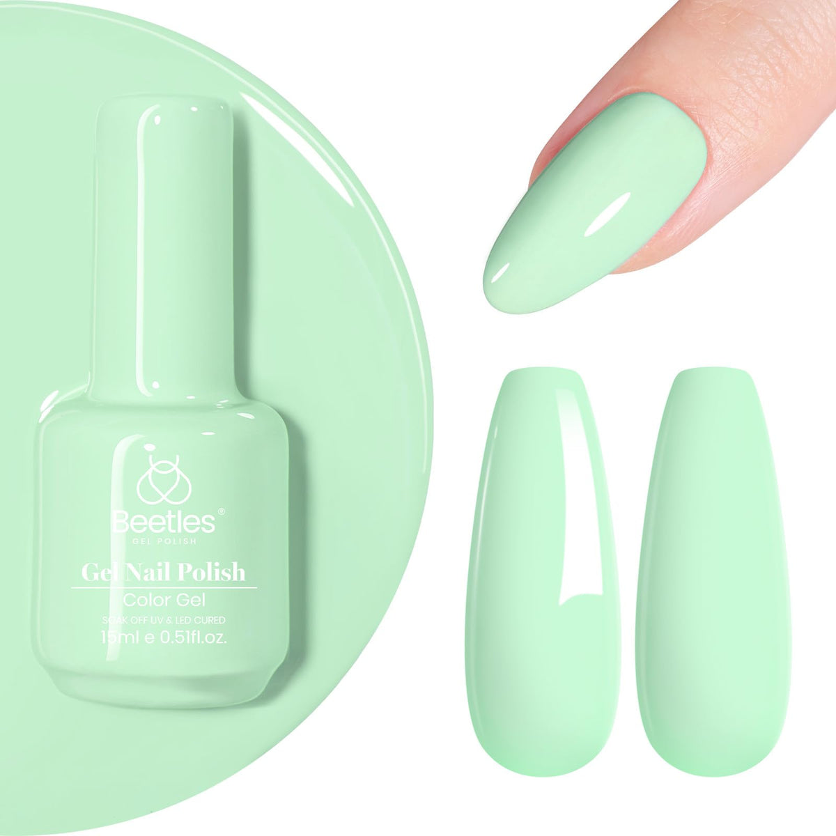 Flacon Beetles Vernis Gel Vert Menthe de 15 ml pour une manucure durable et tendance