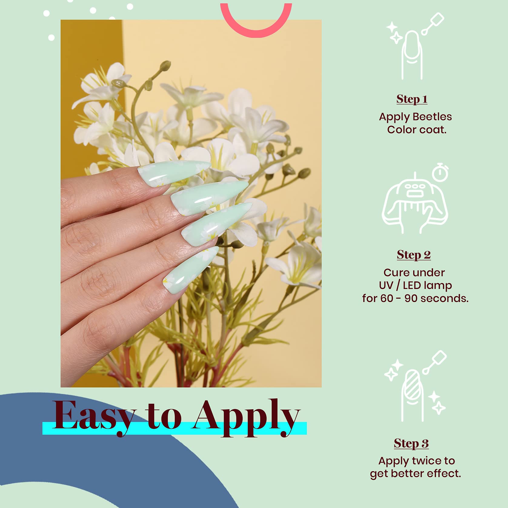 Finition brillante Beetles Vernis Gel Vert Menthe sur ongle soigné