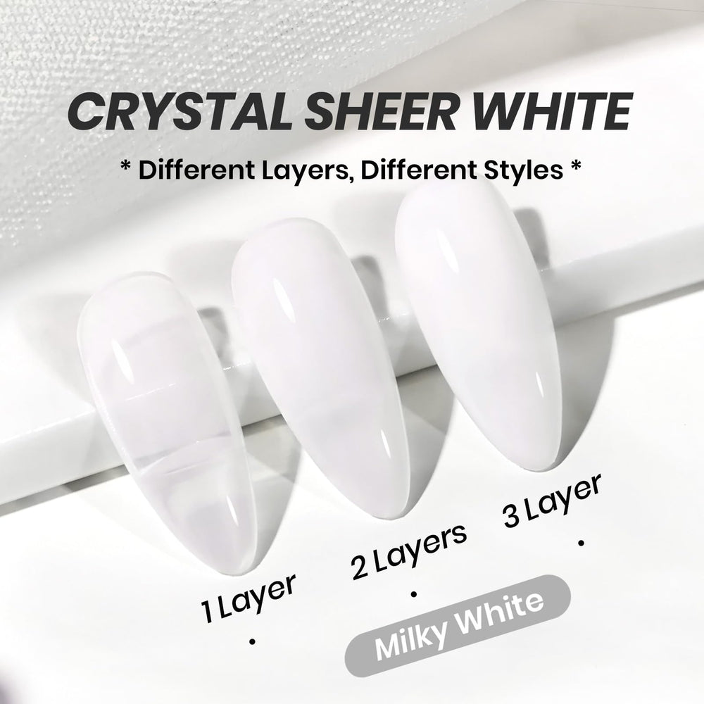 Beetles Milky White: aperçu sur ongles pour un fini naturel et brillant.