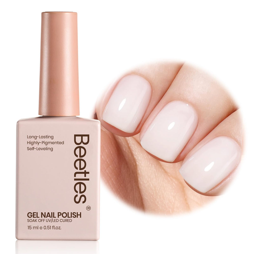 Beetles Milky White: bouteille de vernis gel translucide pour une manucure française.