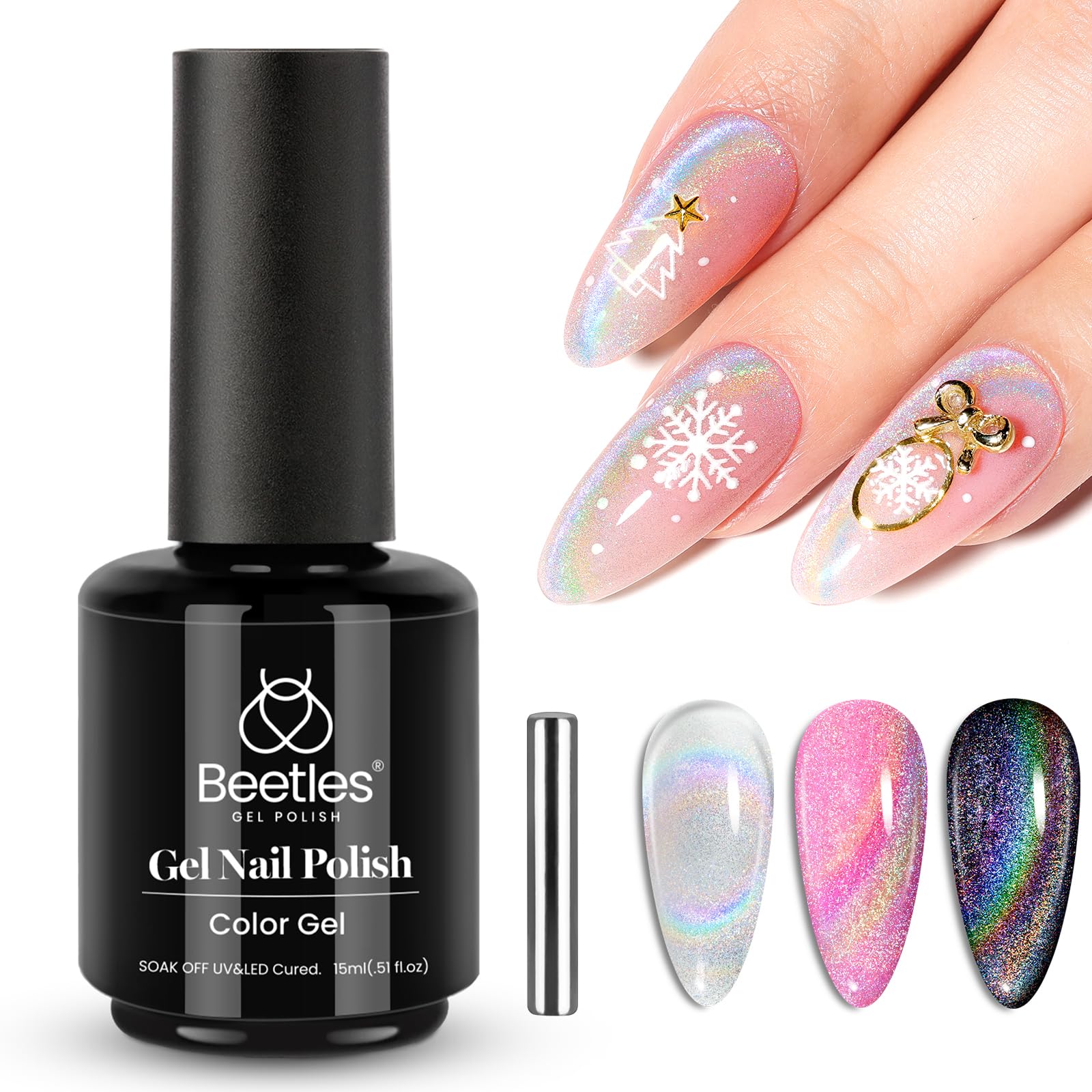 Beetles Vernis Gel flacon prisme Noel et effet oeil-de-chat prêt à l'application