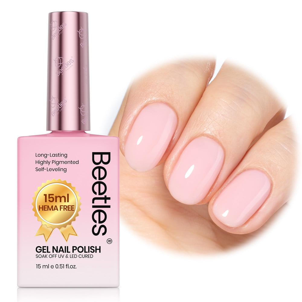 Beetles Vernis Gel Nude Rose: bouteille et couleur naturelle avec fini brillant.