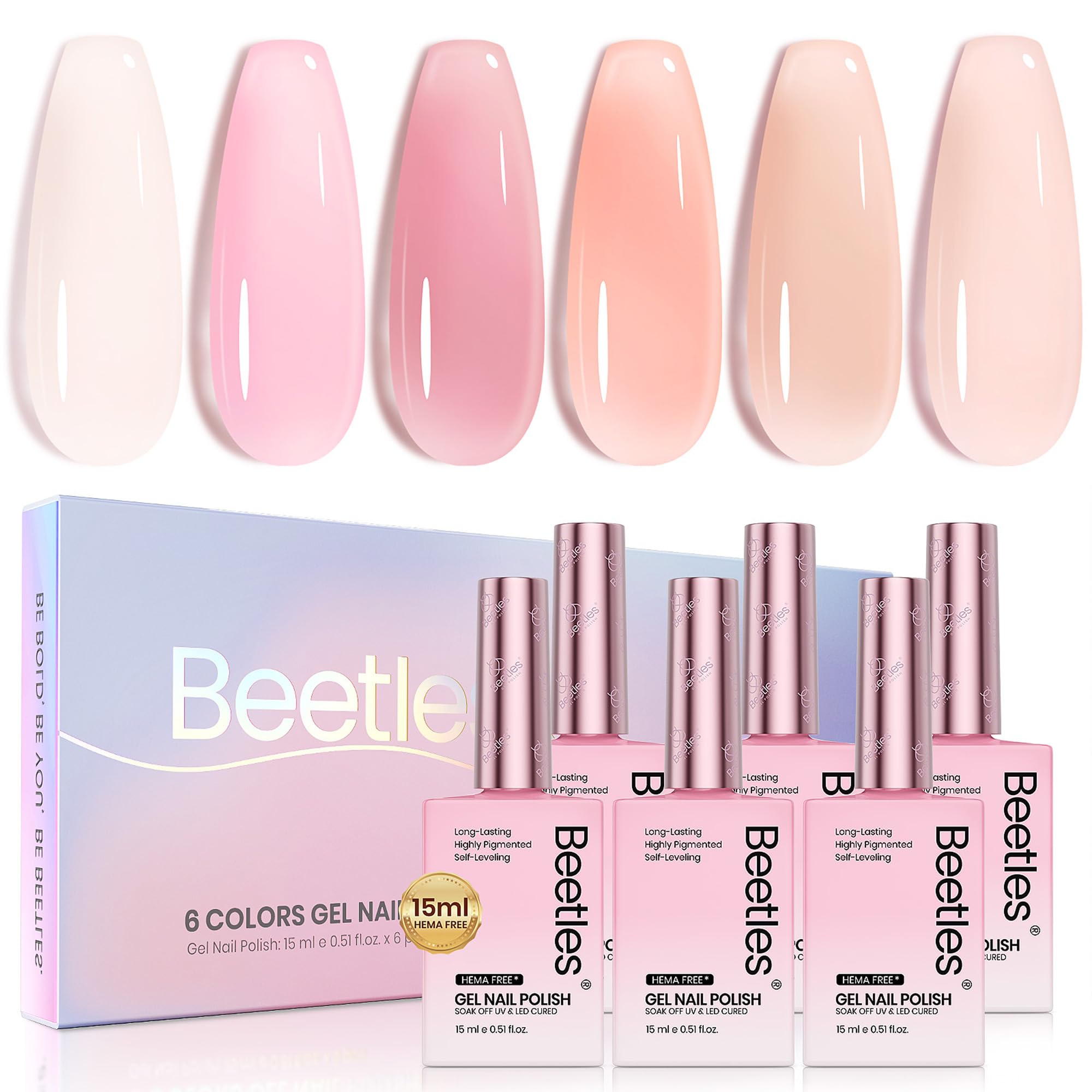 Beetles Vernis Gel Nude Rose – ensemble de 6 teintes, élégant et durable.