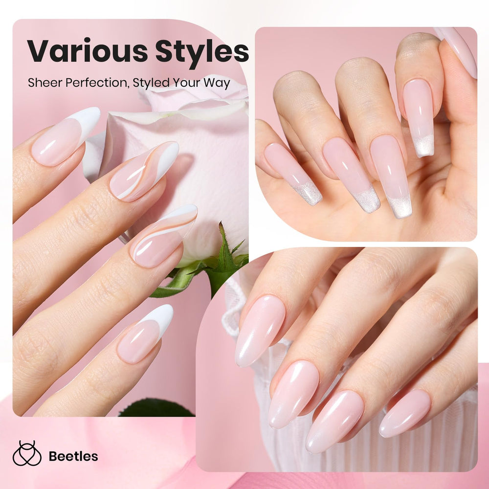 Beetles Vernis Gel Nude Rose: lumière met en valeur la brillance durable.