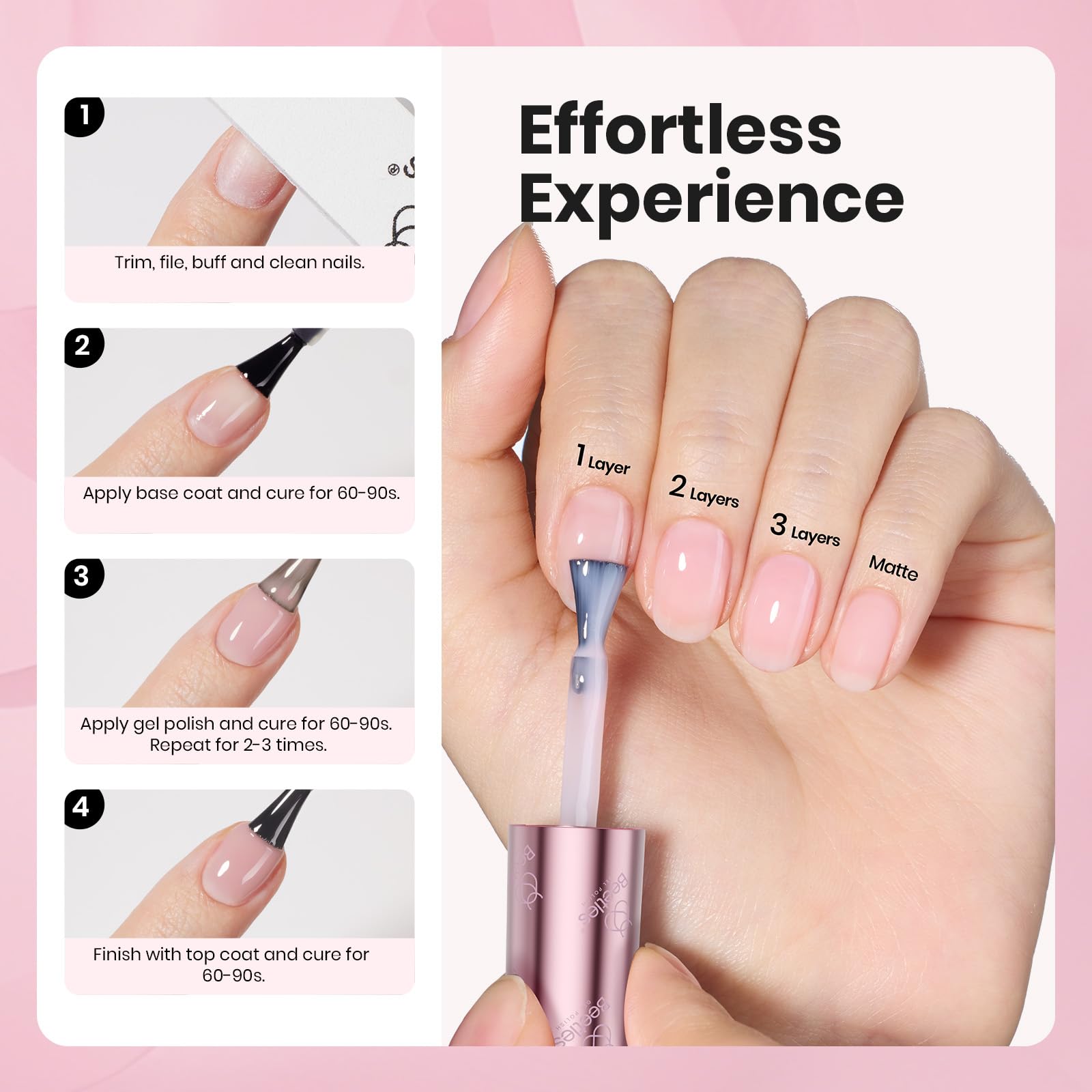 Beetles Vernis Gel Nude Rose: manucure élégante et durable au quotidien.