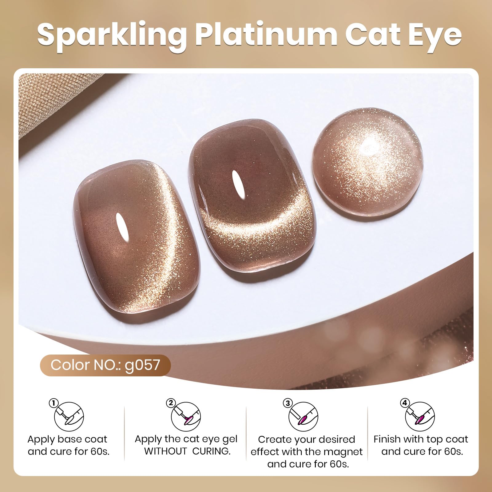 Beetles Vernis Gel œil-chat brun cannelle avec aimant pour effet Cat Eye.