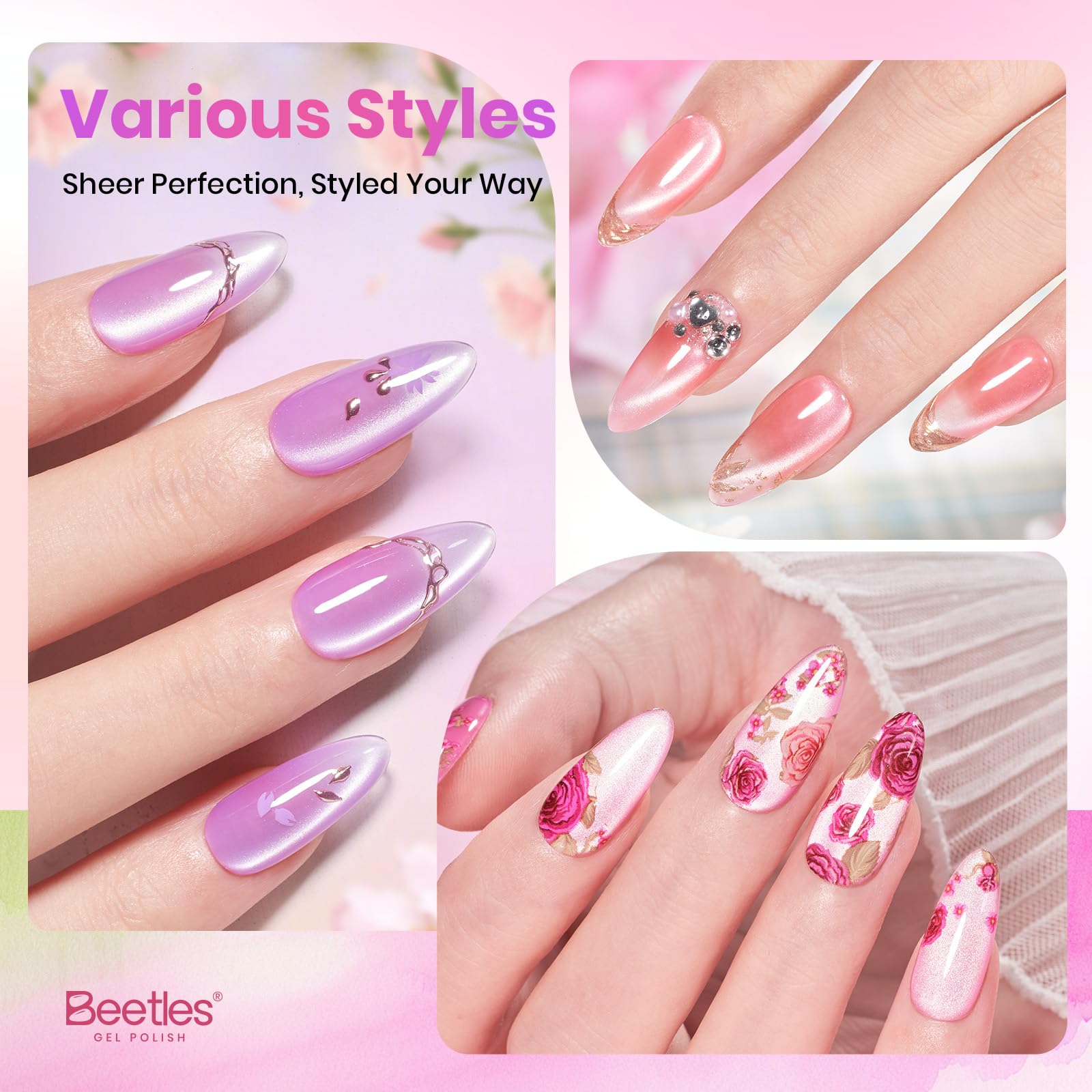 Beetles kit gel œil de chat, 6 couleurs pastel pour DIY.
