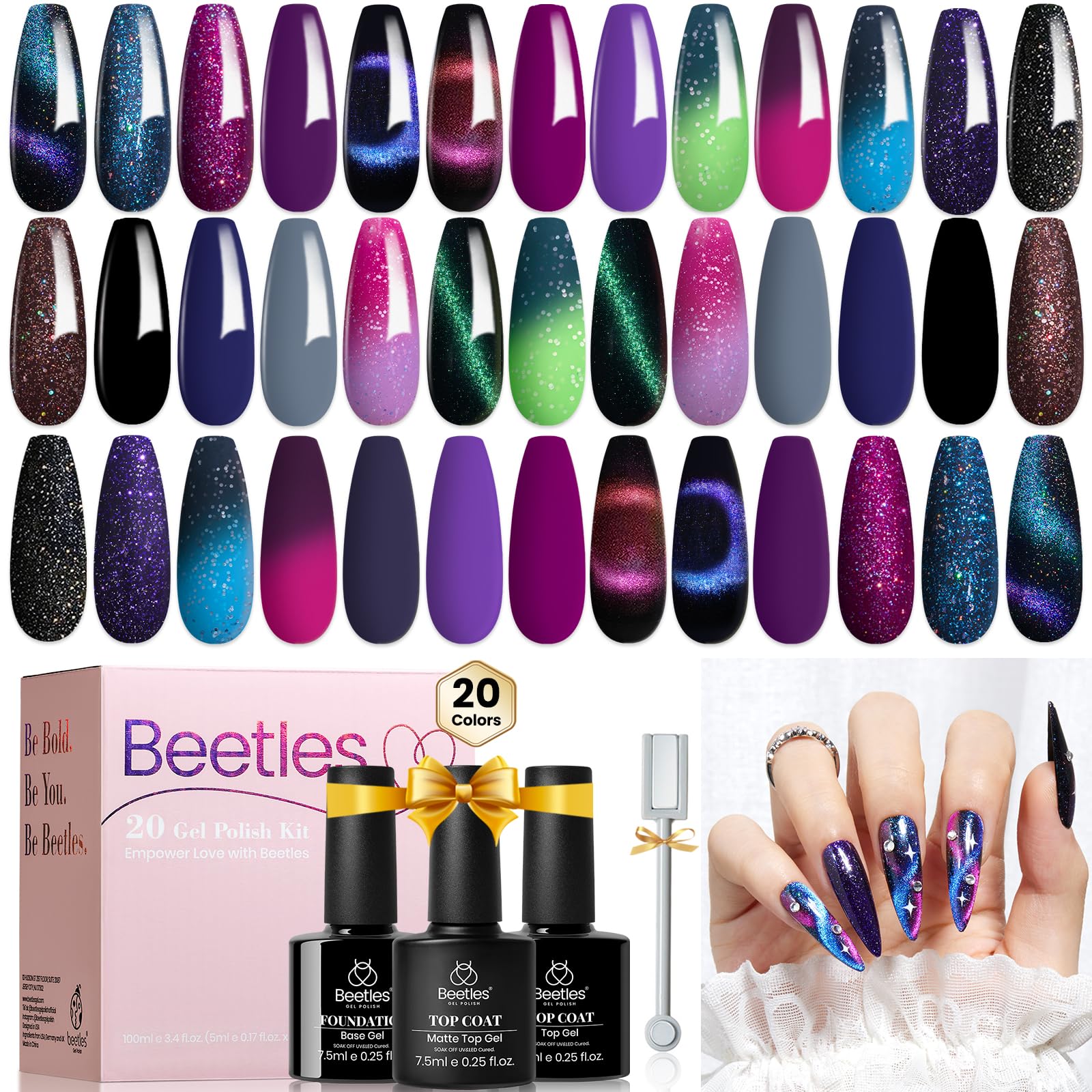 Beetles vernis gel œil-de-chat ensemble 24 pièces 20 couleurs éclatantes