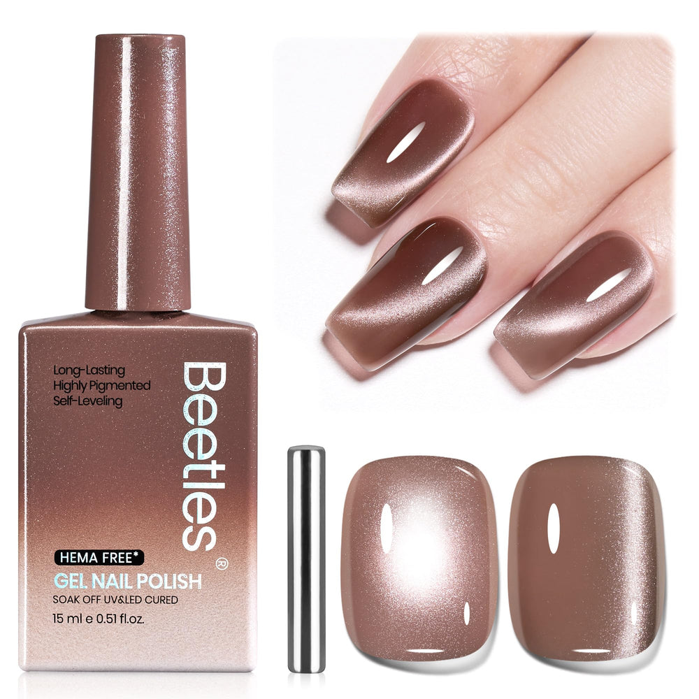 Beetles vernis gel œil-de-chat marron Amber Hour sur bouteille, allure automnale élégante