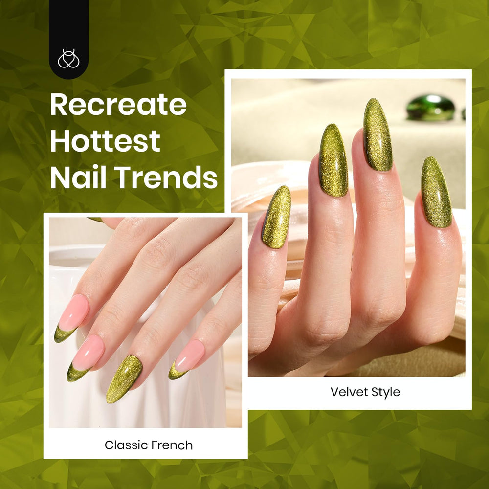 Beetles Vernis Gel œil-de-chat olive vert art des ongles.