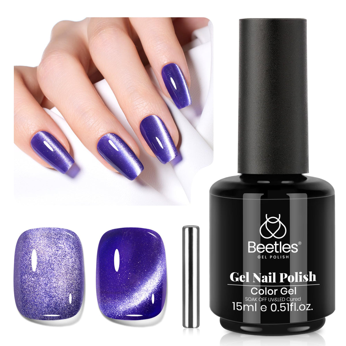 Beetles Gel Polish œil-de-chat violet avec aimant pour des effets personnalisés.