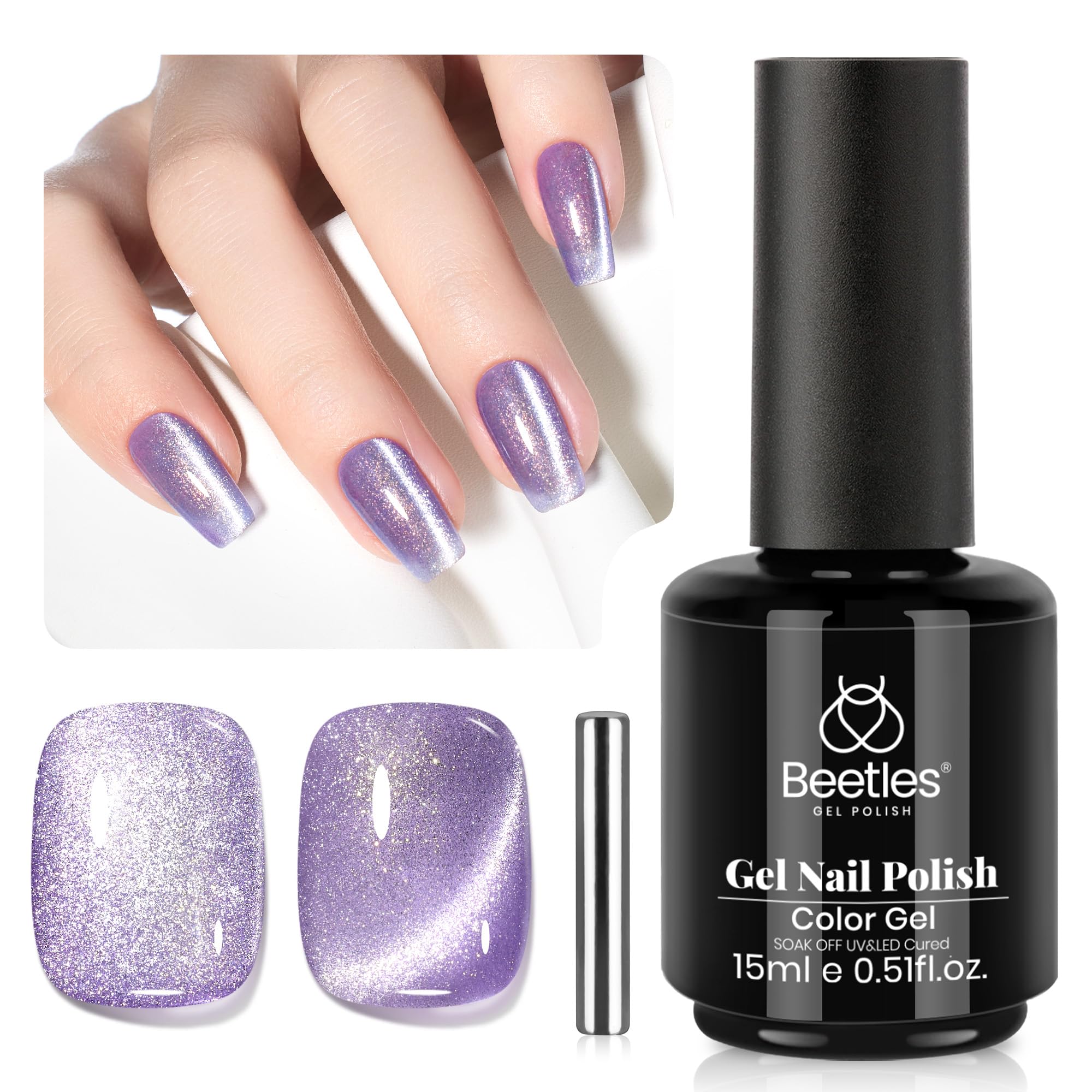 Beetles vernis gel œil de chat violet, bouteille 15 ml prête à l'application durable.