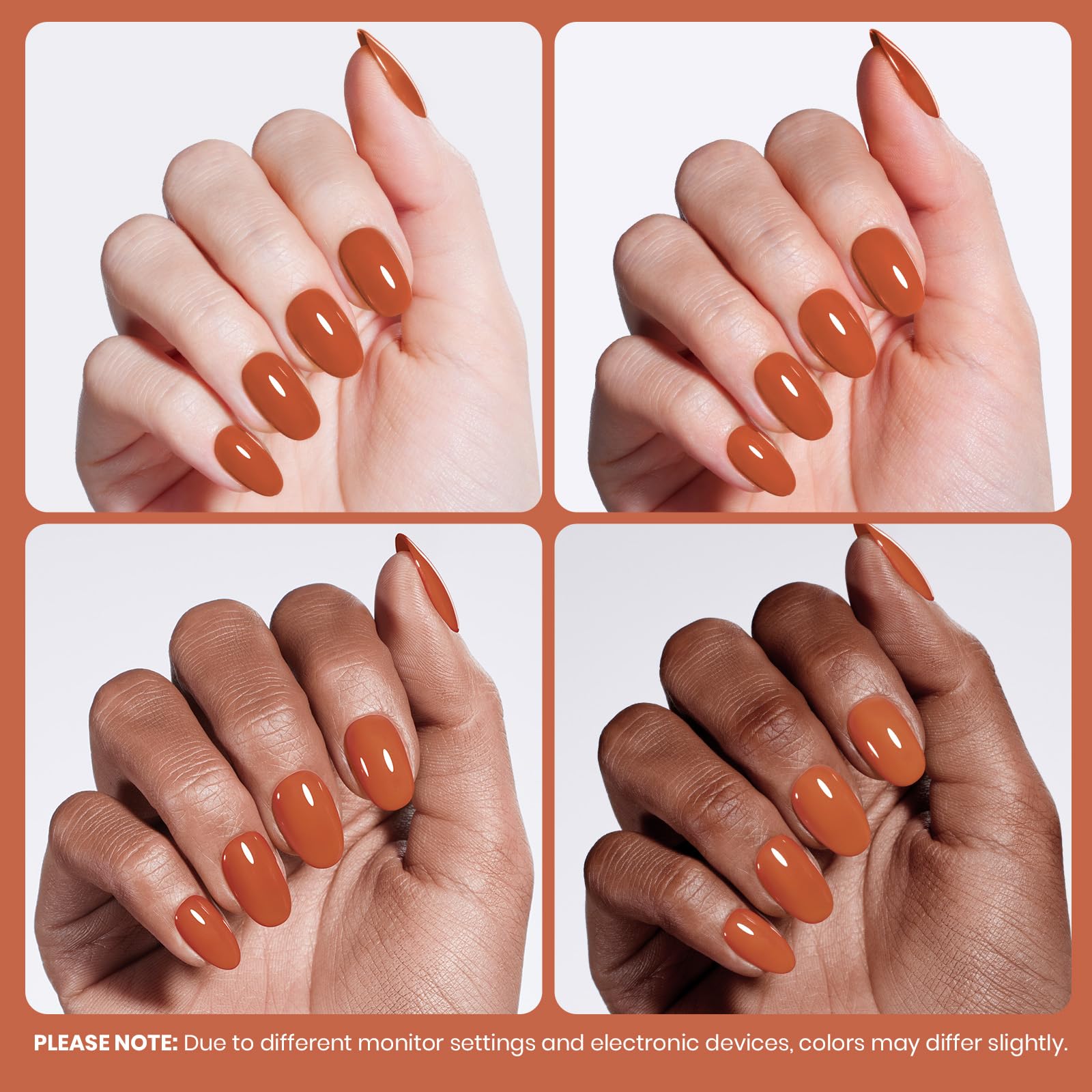 Beetles Vernis Gel Orange Foncé – nuancier clair pour comparer facilement les teintes