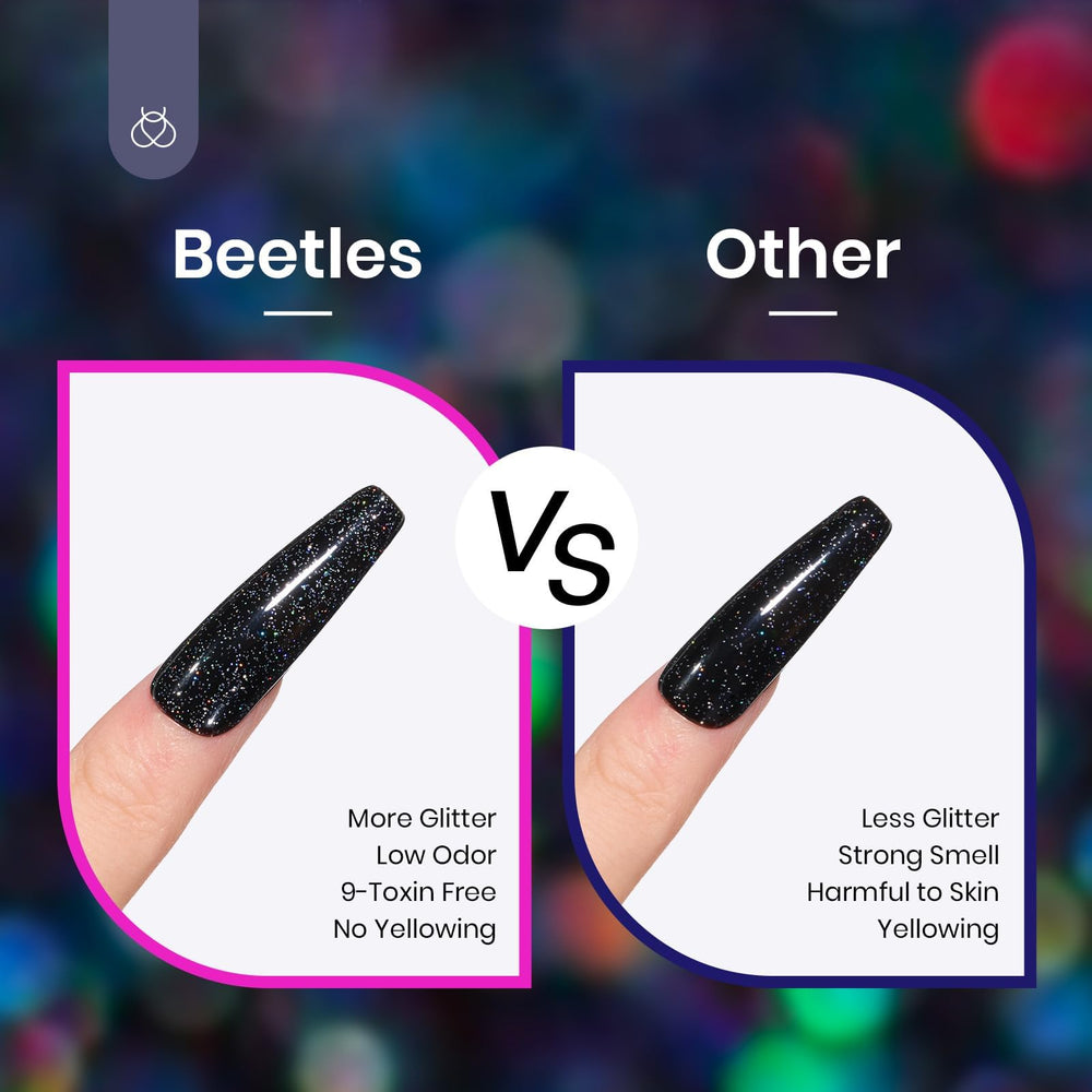 Beetles vernis-gel paillettes iridescentes argent: effet irisé sur ongles.