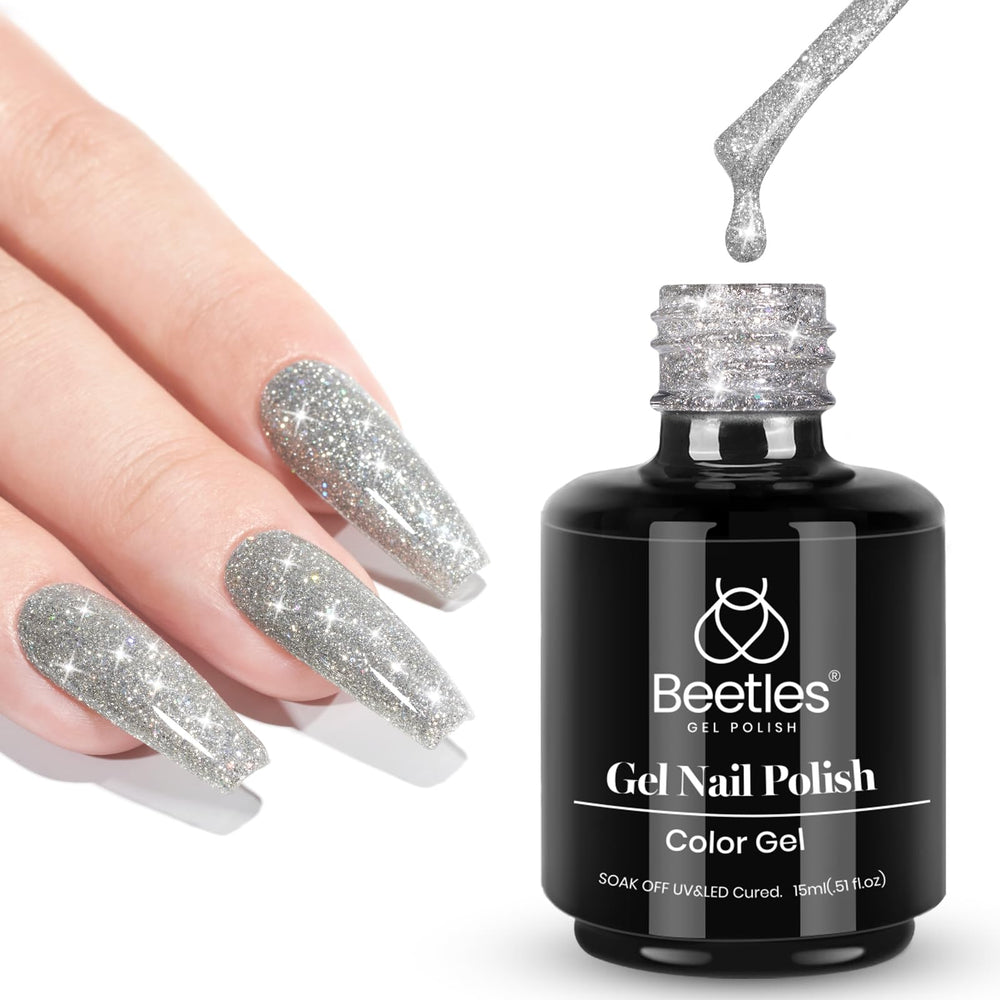 Beetles Gel Vernis paillettes réfléchissantes sur bouteille, éclat glamour argenté