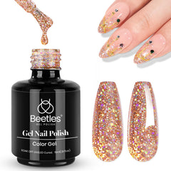 Beetles Gel Vernis paillettes rose-or reflets – éclat durable sur vos ongles.