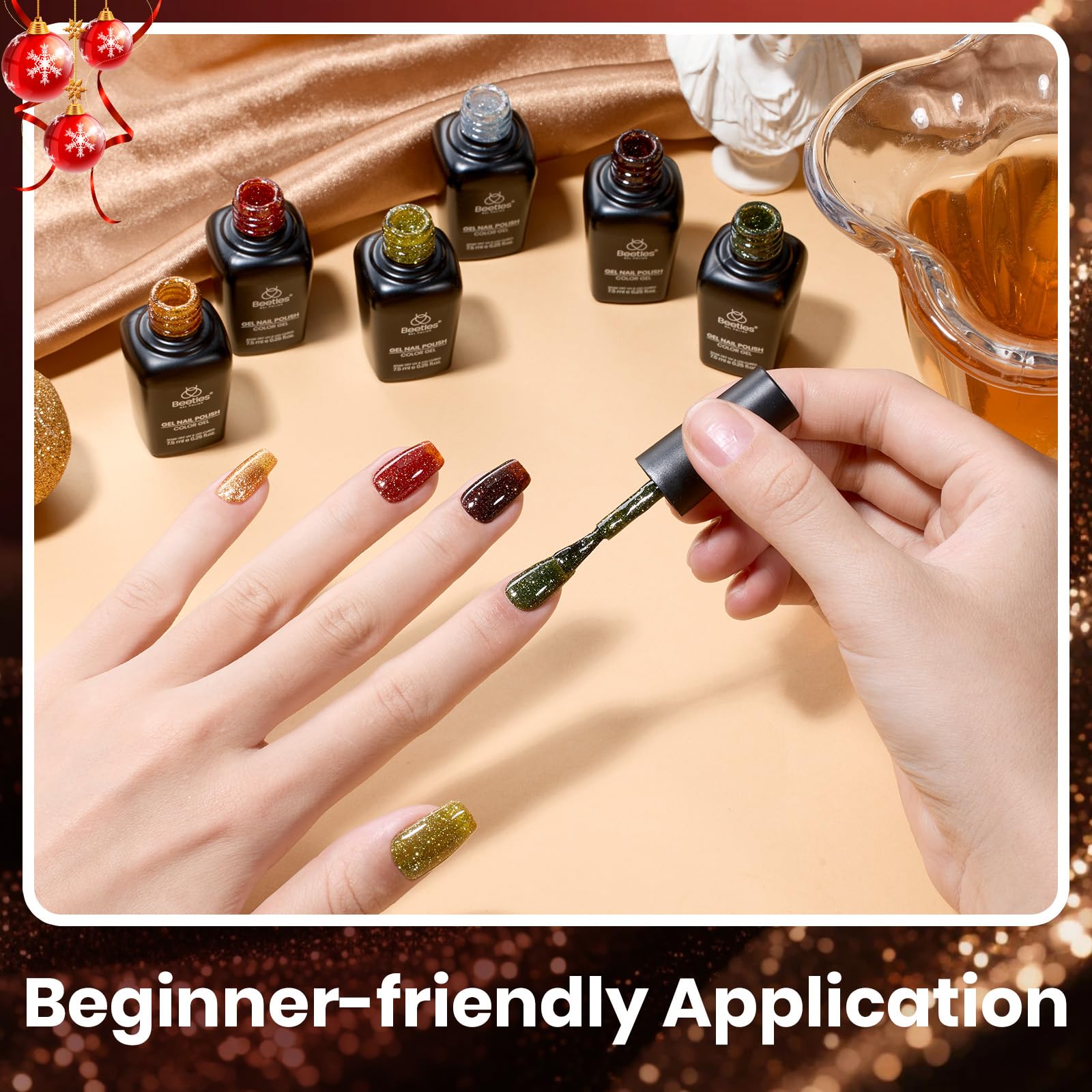 Beetles Gel Polish argenté, reflets scintillants et application lisse.