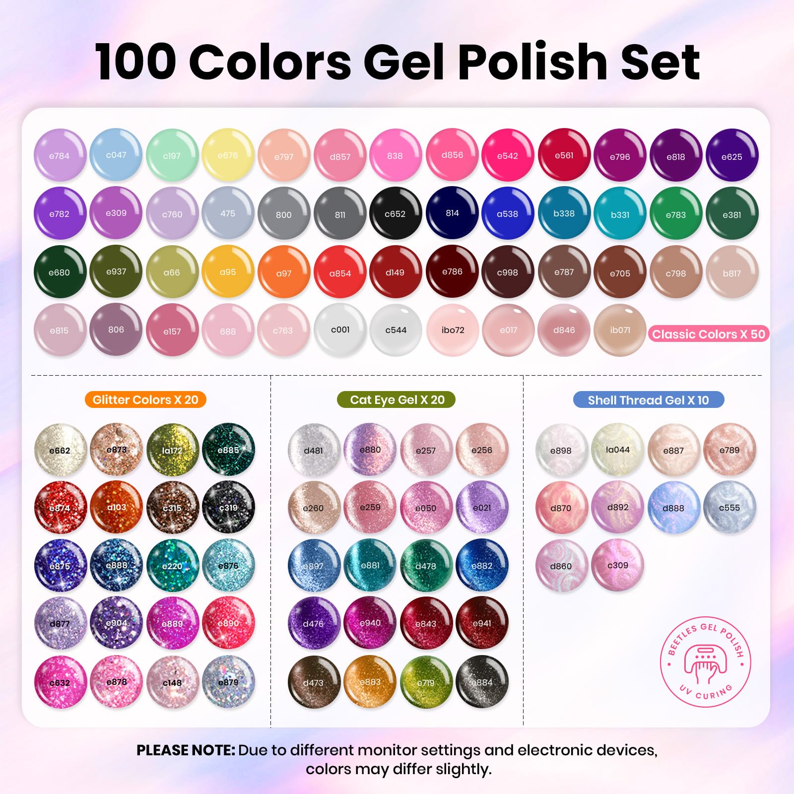 Beetles Gel Polish palettes echantillon facilitent le choix rapide.