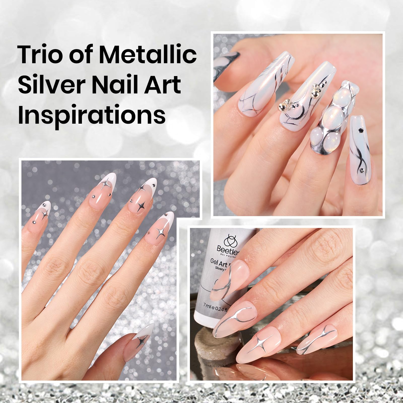 Beetles vernis gel pigmentation argent pour art sur ongles