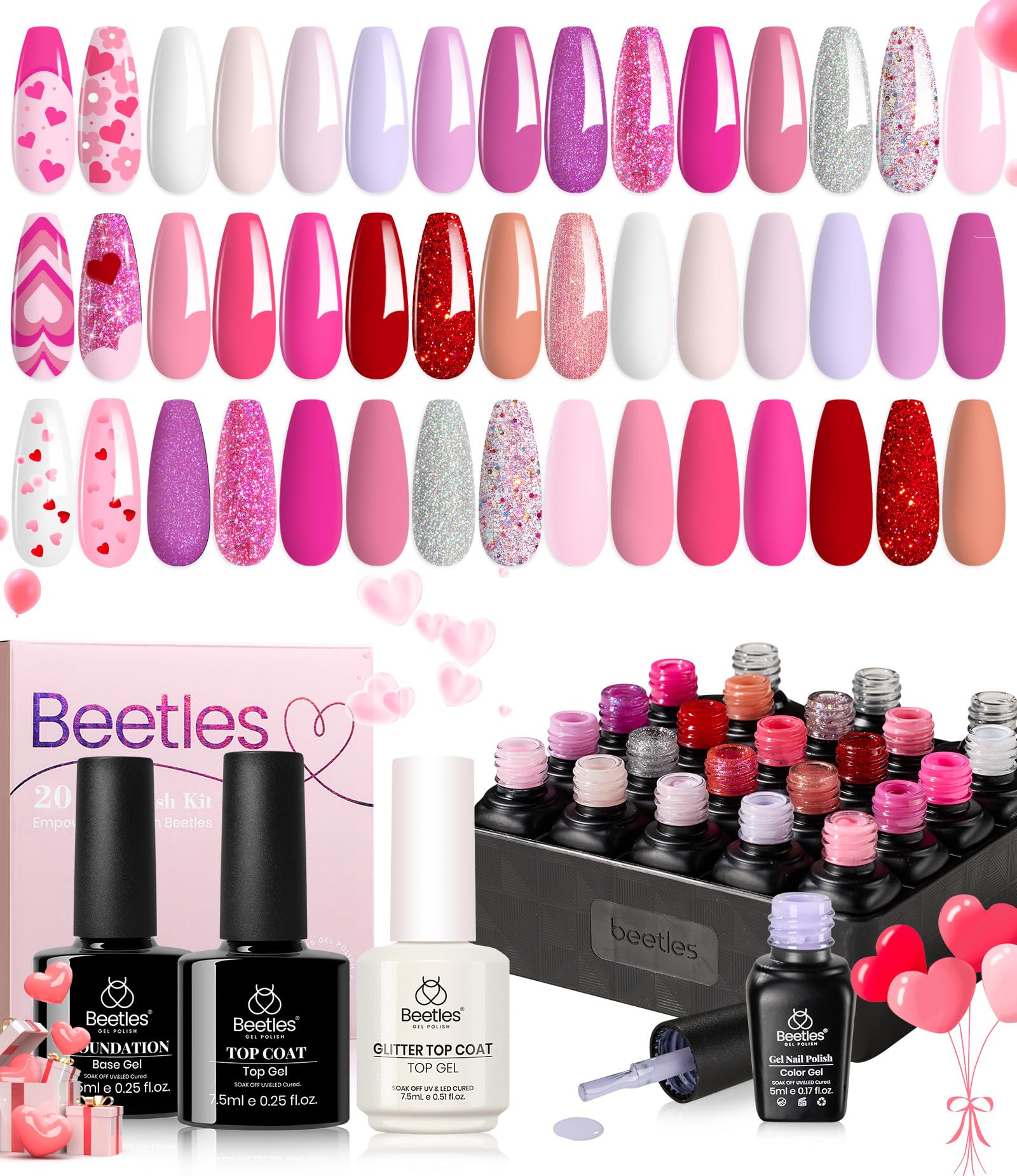 Beetles Gel Polish rose, 20 couleurs, ensemble pratique pour manucure variée
