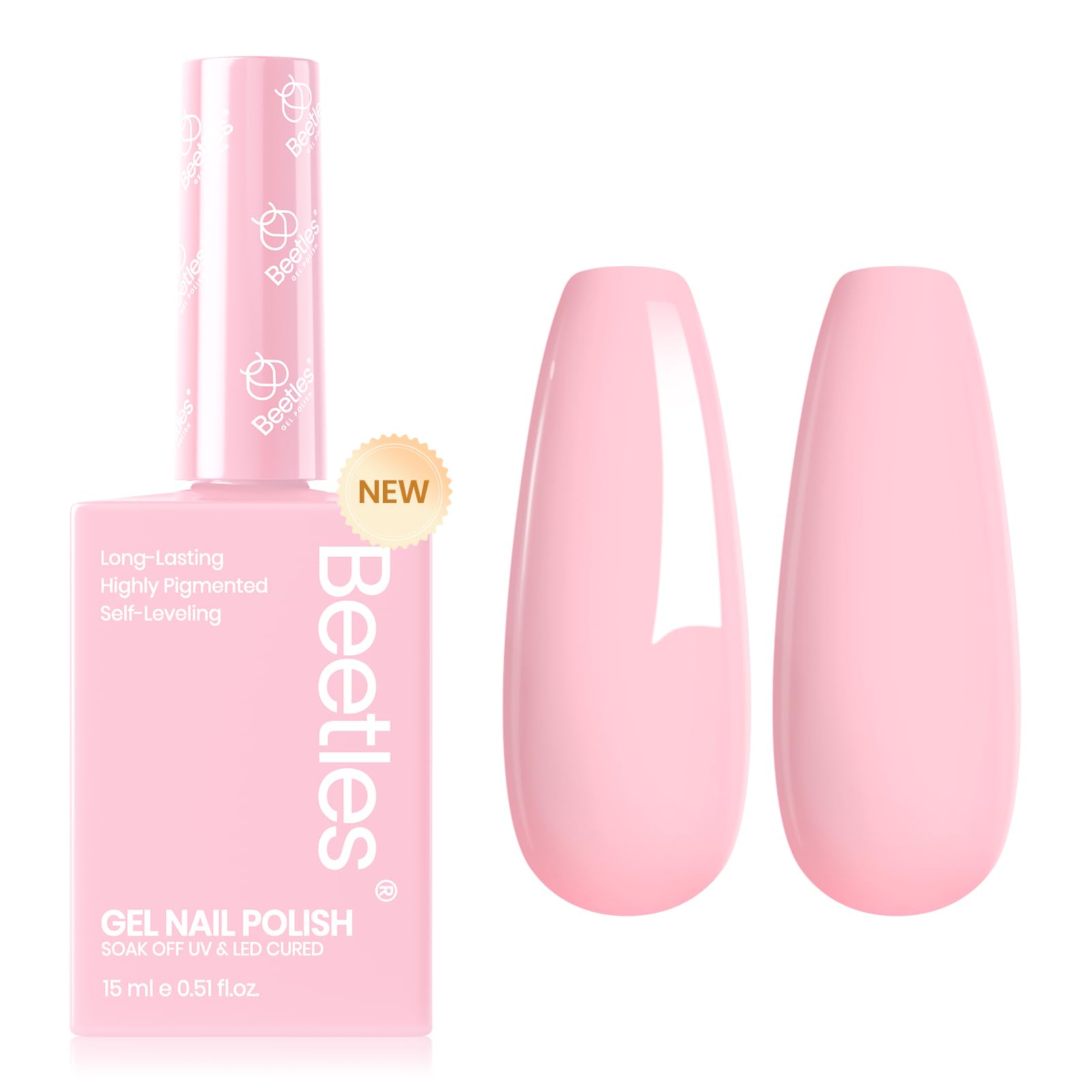 Vernis gel Beetles Rose Fairy Floss dans sa bouteille, teinte rose pastel facile à repérer.