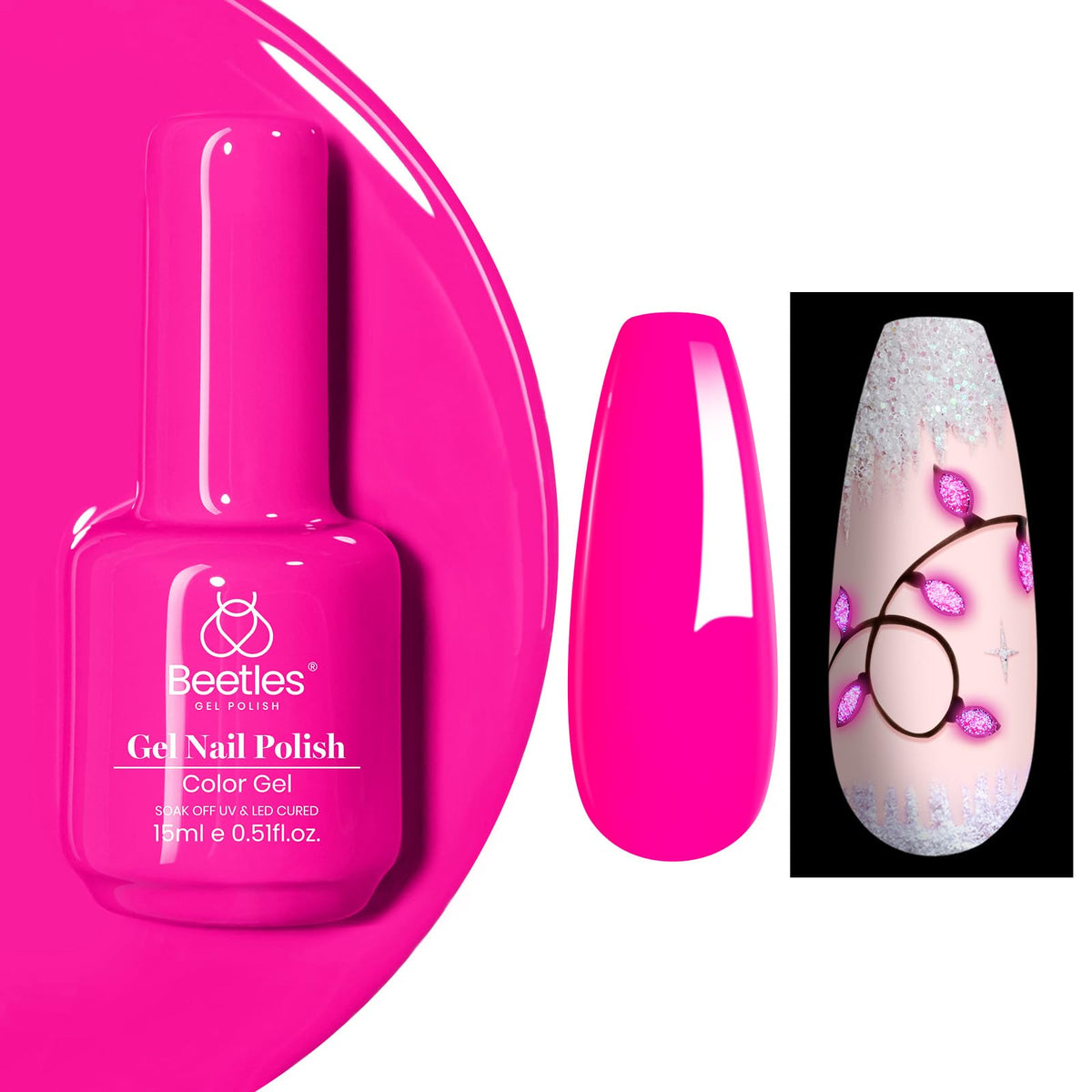 Beetles Vernis Gel Rose Fluo lumineux dans le noir pour soirées.