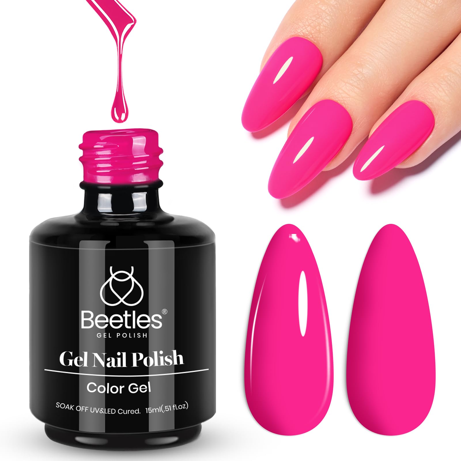 Beetles Vernis Gel Rose Néon en bouteille; couleur éclatante pour vos ongles.