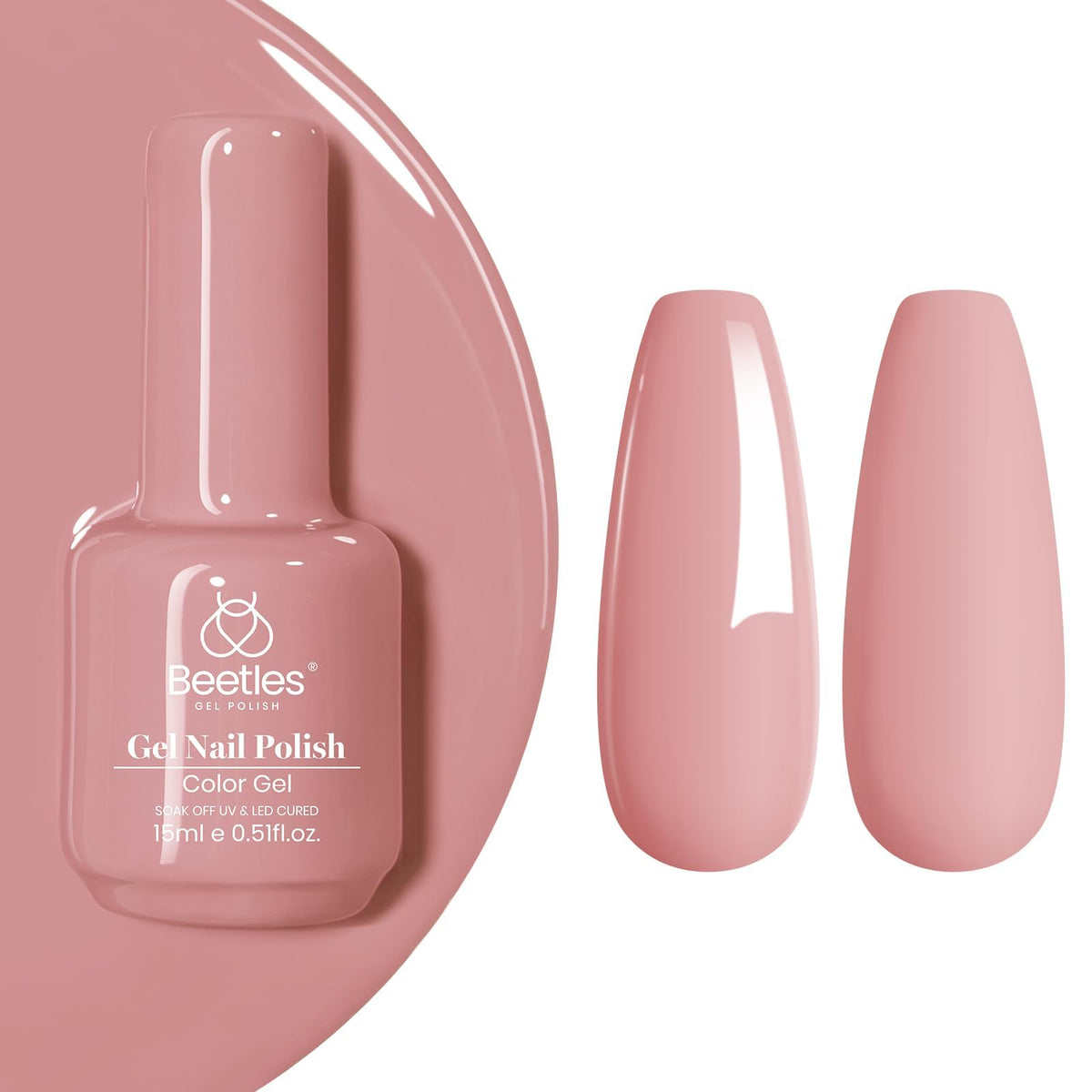 Vernis gel Beetles Rose Mauve Poudreux sur bouteille 15ml pour une manucure durable et brillante.