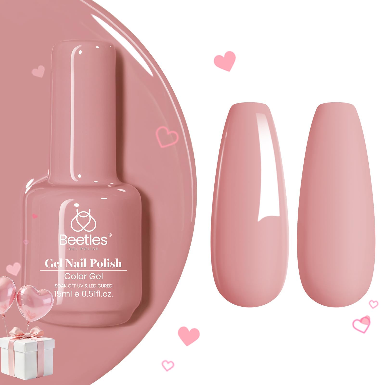 Finition brillante du vernis Gel Beetles Rose Mauve Poudreux sur ongles impeccables.