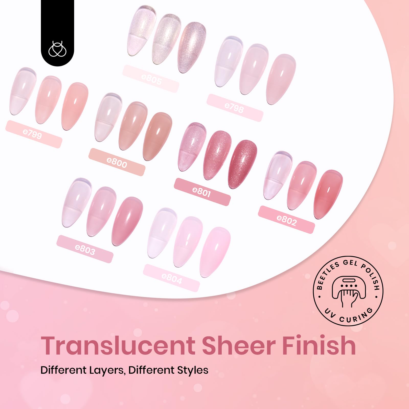Beetles vernis gel rose nude, couches pour intensifier la couleur.