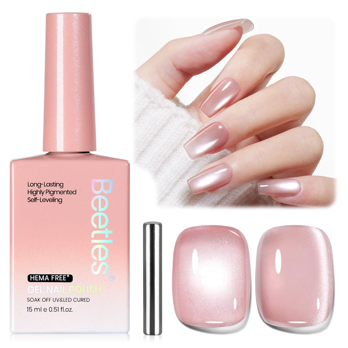 Beetles vernis rose œil-de-chat avec aimant pour un effet personnalisable sur vos ongles