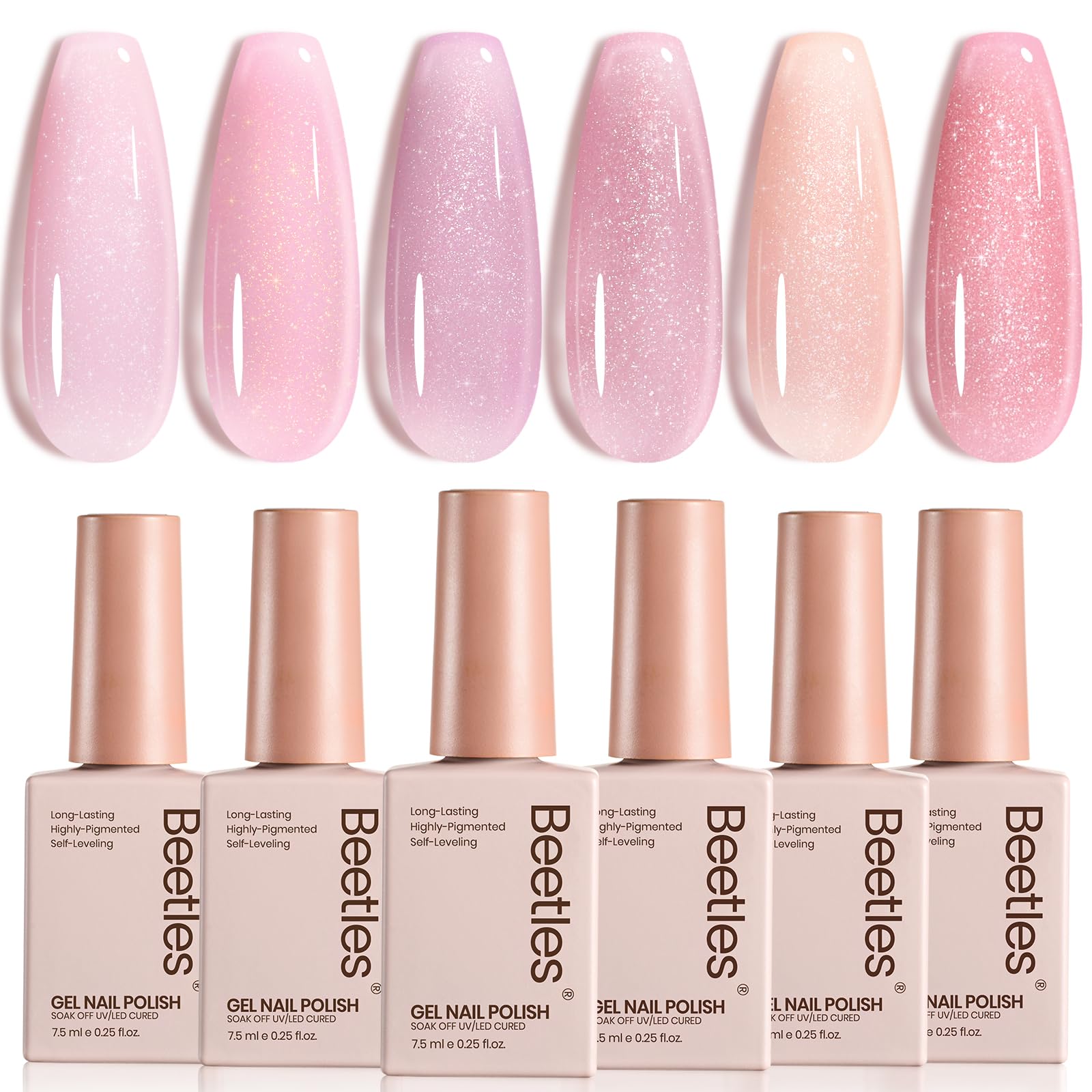 Beetles Vernis Gel Rose Paillettes: bouteilles assorties pour une manucure durable.