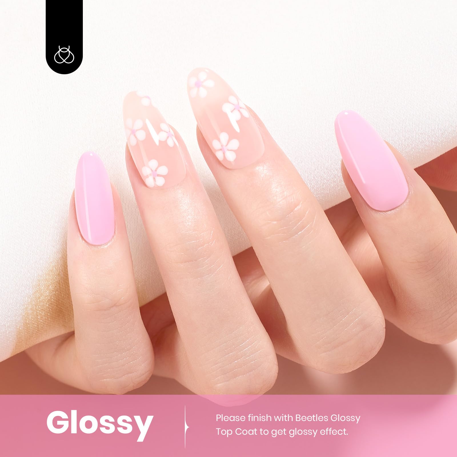 Beetles Rosy Glow tenue longue durée sur ongles.