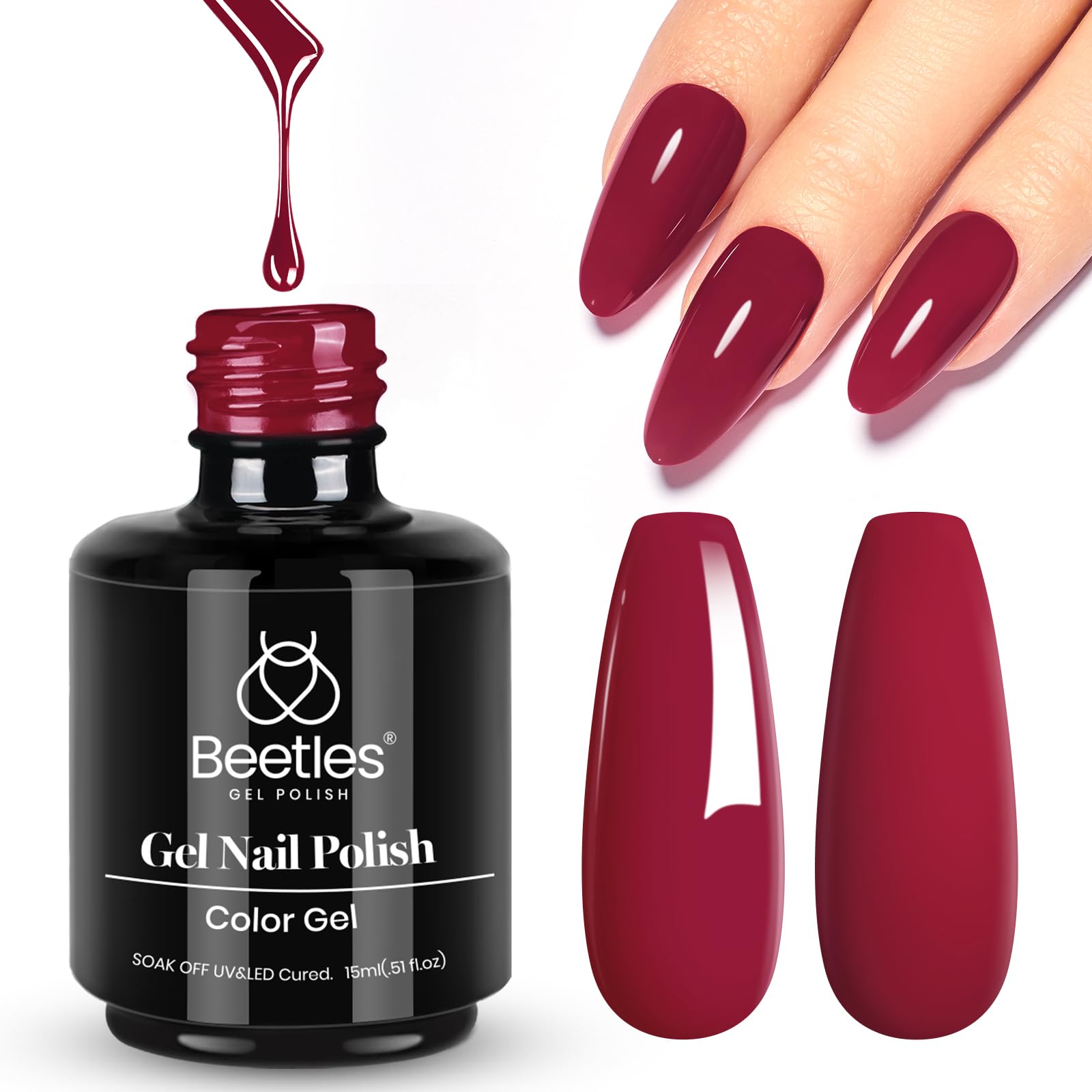 Beetles vernis gel rouge Bordeaux en bouteille 15ml pour longue tenue