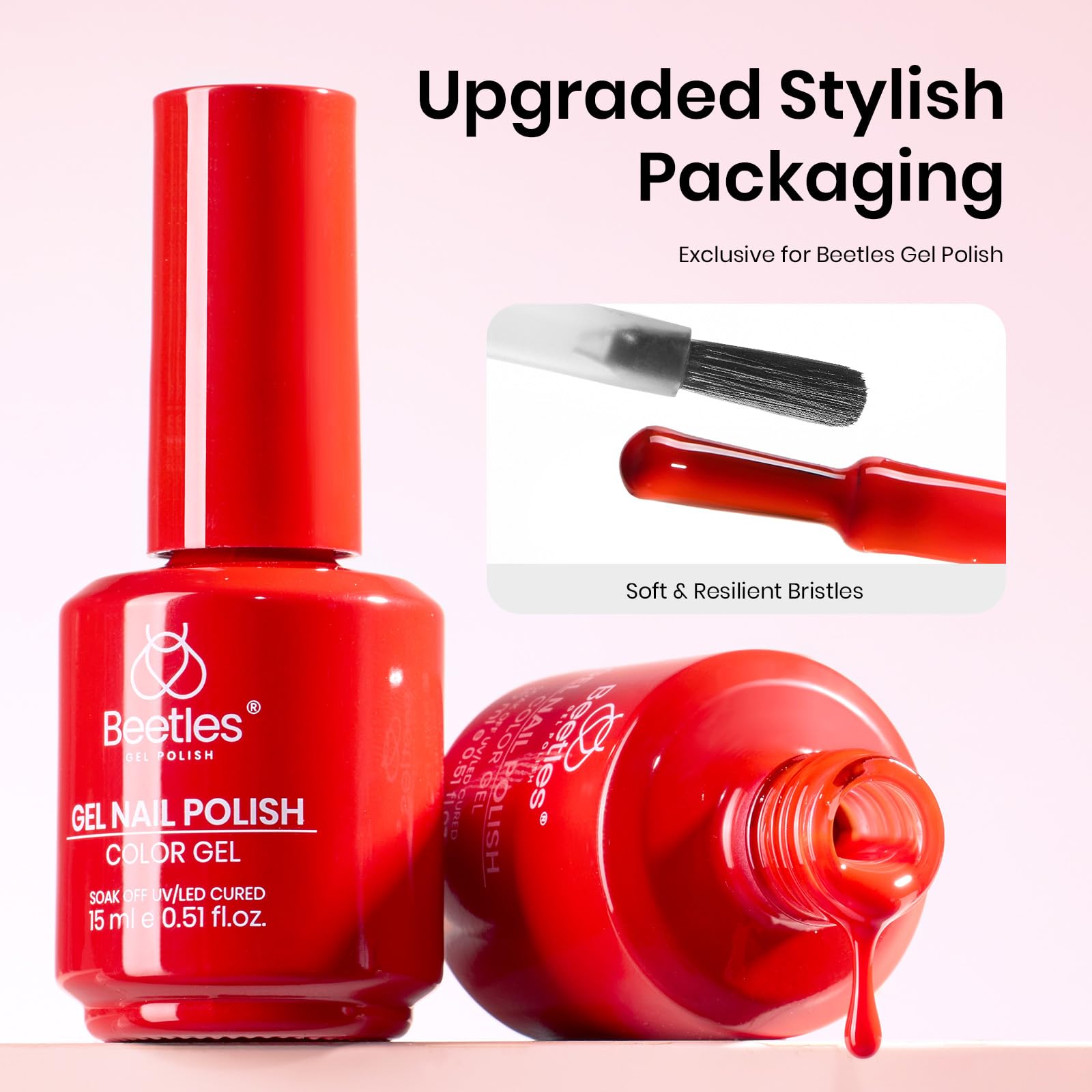 Beetles Gel Rouge – bouteille coordonnée couleur, esthétique chic et pratique.