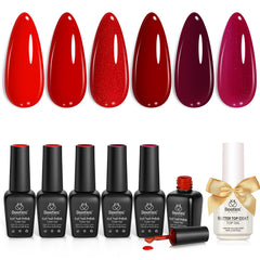 Beetles vernis gel rouge ensemble 6 couleurs, coffret élégant pour manucure à domicile.