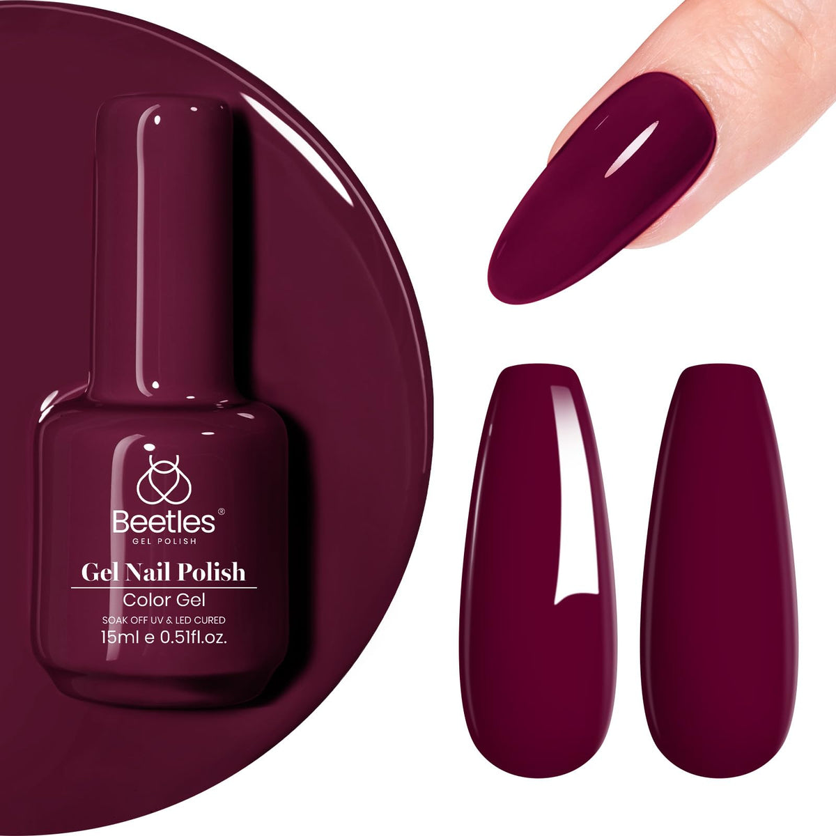 Beetles Vernis Gel Rouge Foncé dans la bouteille 15 ml, teinte chic et durable