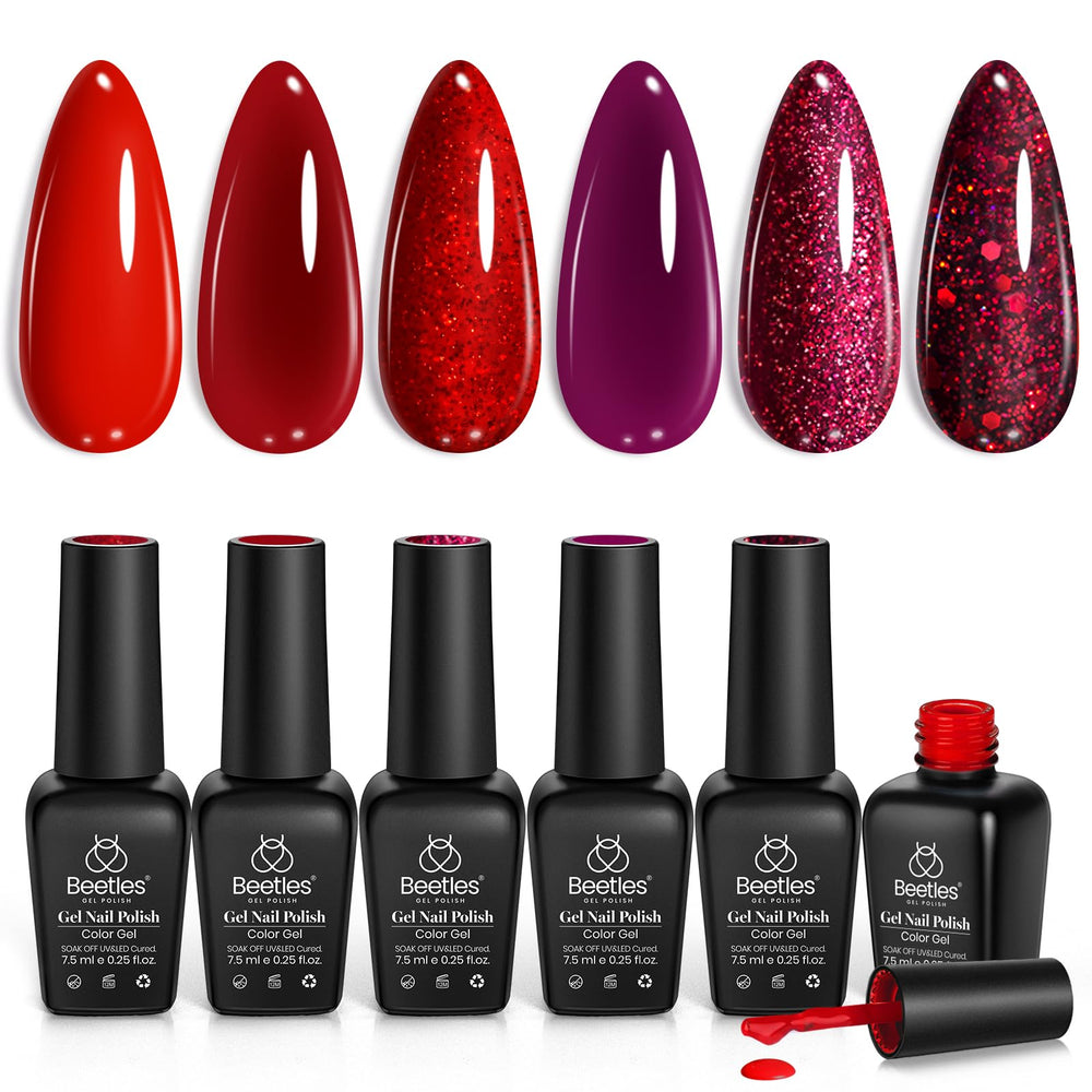 Beetles vernis gel rouge Poinsettia sur bouteille, idéale pour des looks festifs.