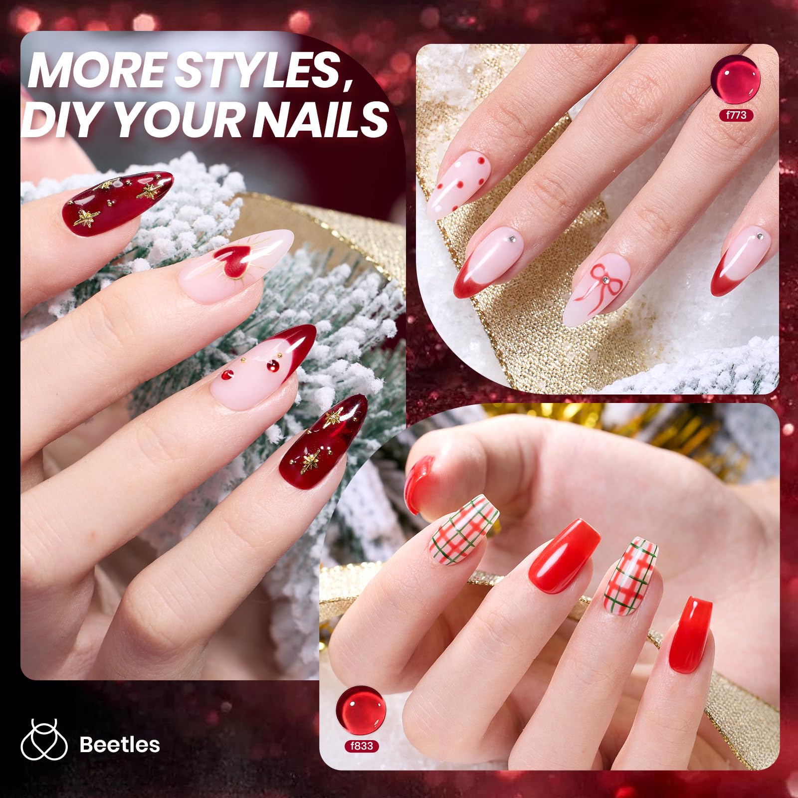 Beetles vernis gel rouge translucide: appliquez plusieurs couches pour varier l'opacité.