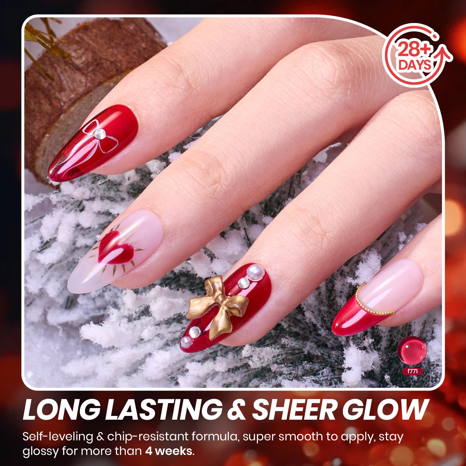 Beetles vernis gel rouge profond, teinte vin festive prête pour les fêtes.