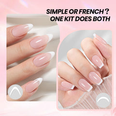 Beetles vernis gel-tip francais echantillons teintes nude et blanc pour un look chic.